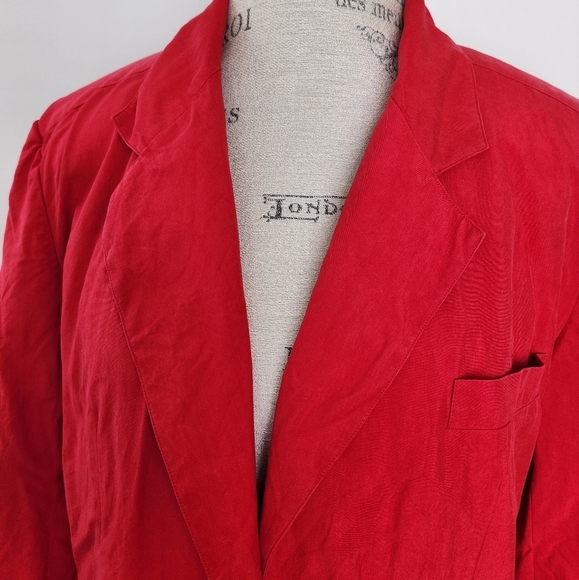 80s Red Silk Blazer Jacket - Picture 7 of 12